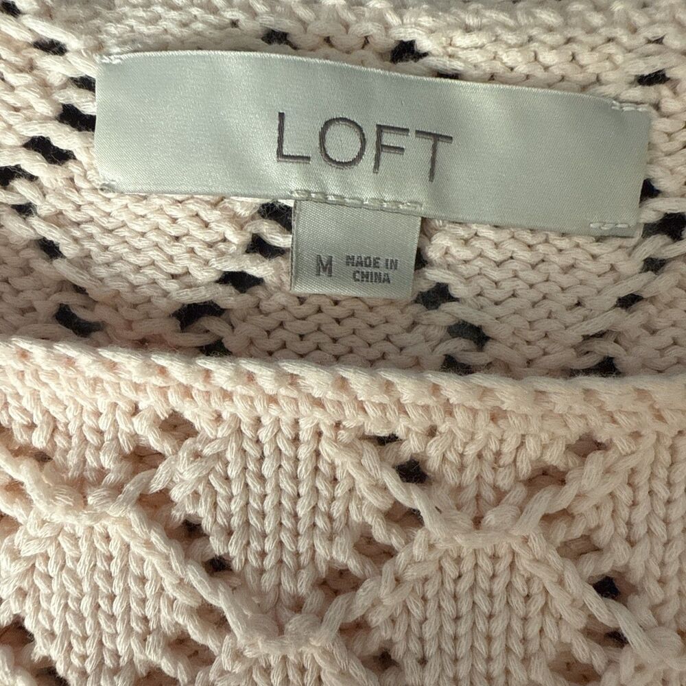 LOFT Womens Open Knit Sweater Med‎ Cotton Pink Coastal Lightweight Minimalist - Picture 4 of 6